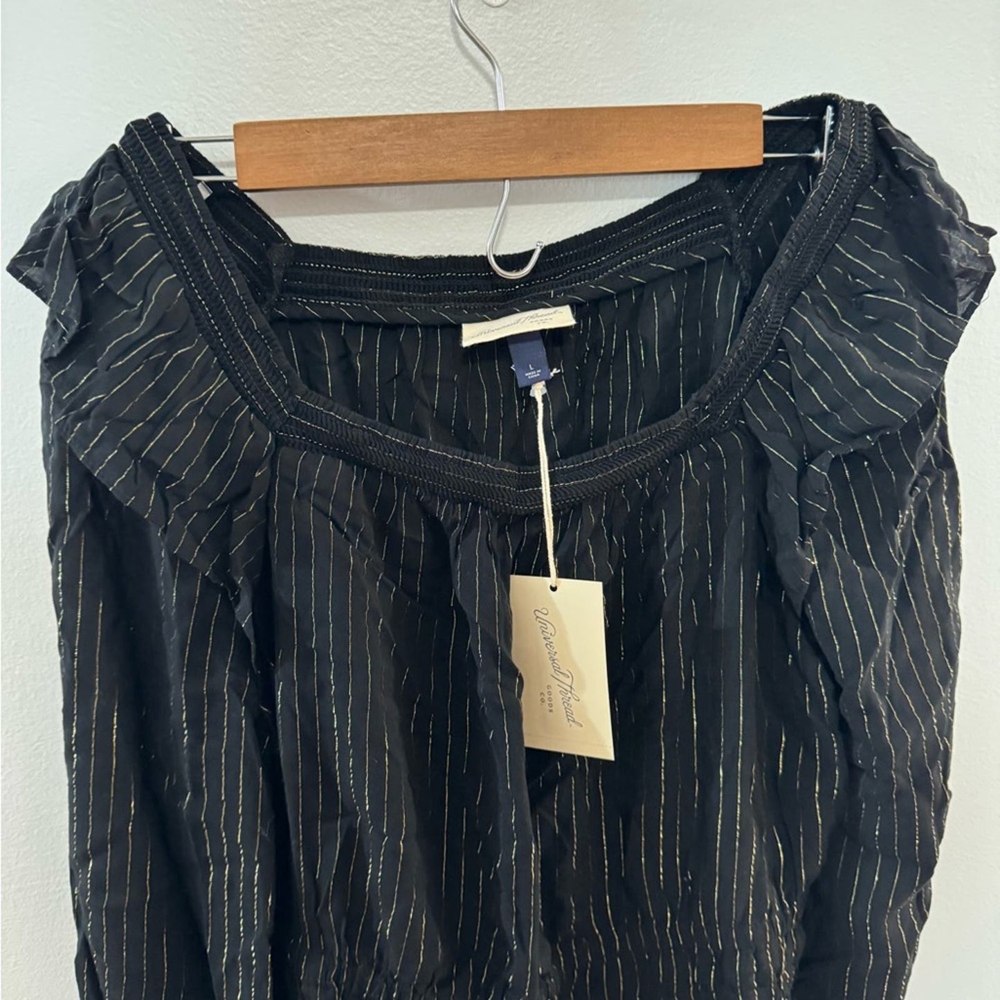NWT LG Universal Thread Black and Gold Pinstripe Blouse
