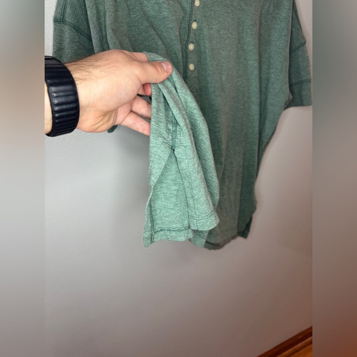 Pre-Owned MD American Eagle Heather Green Oversized Henley T-Shirt