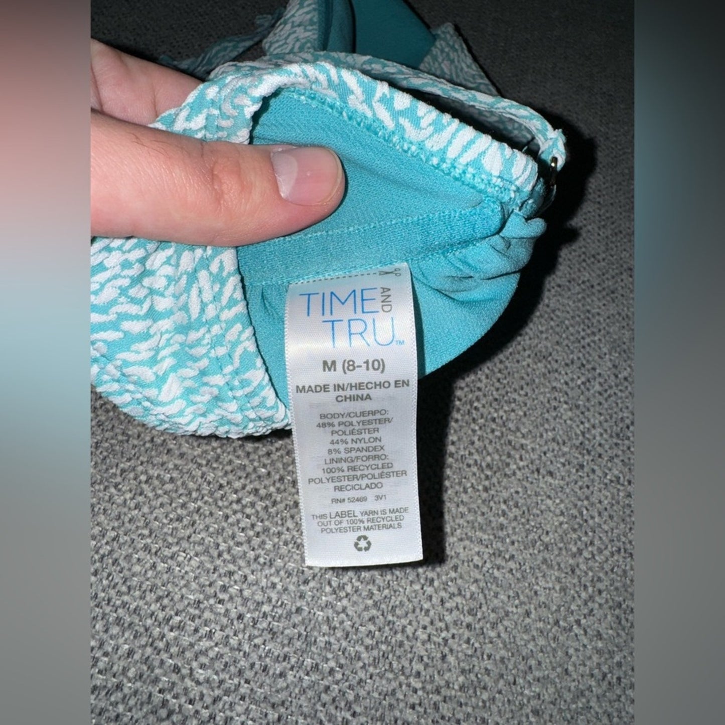 Pre-Owned MD Time and Tru Teal and White Textured Bikini Top