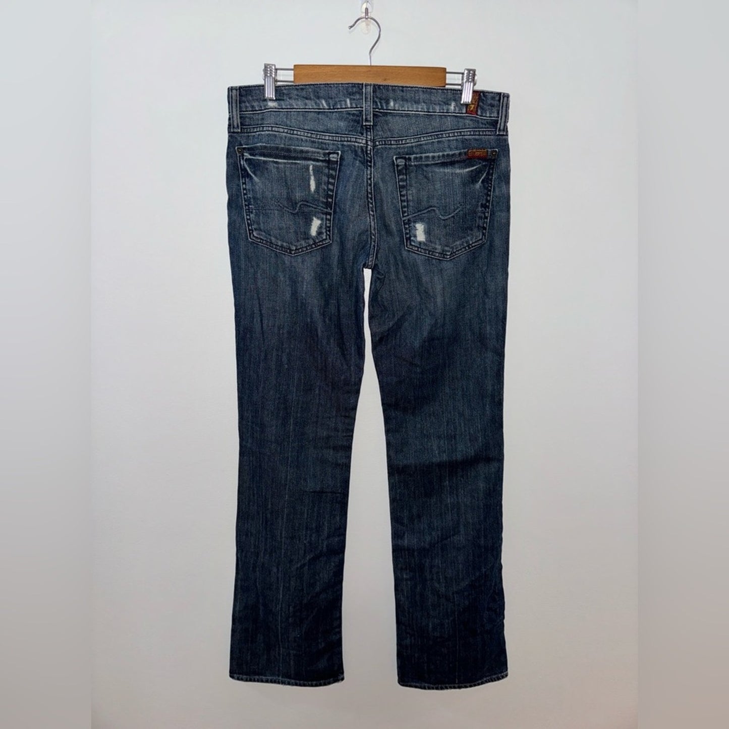 Pre-Owned W31xL34 7 for all Mankind Blue Distressed Bootcut Jeans