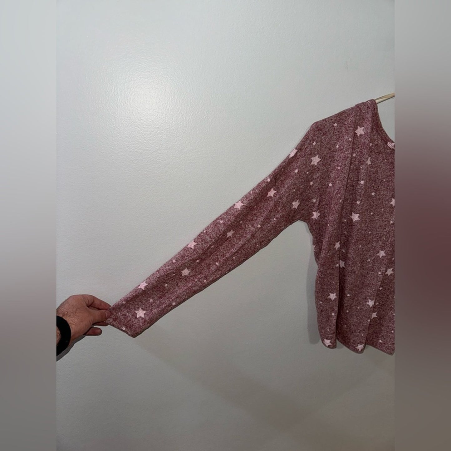 Pre-Owned MD Poof New York Pink and White Star Open Back Long Sleeve Shirt