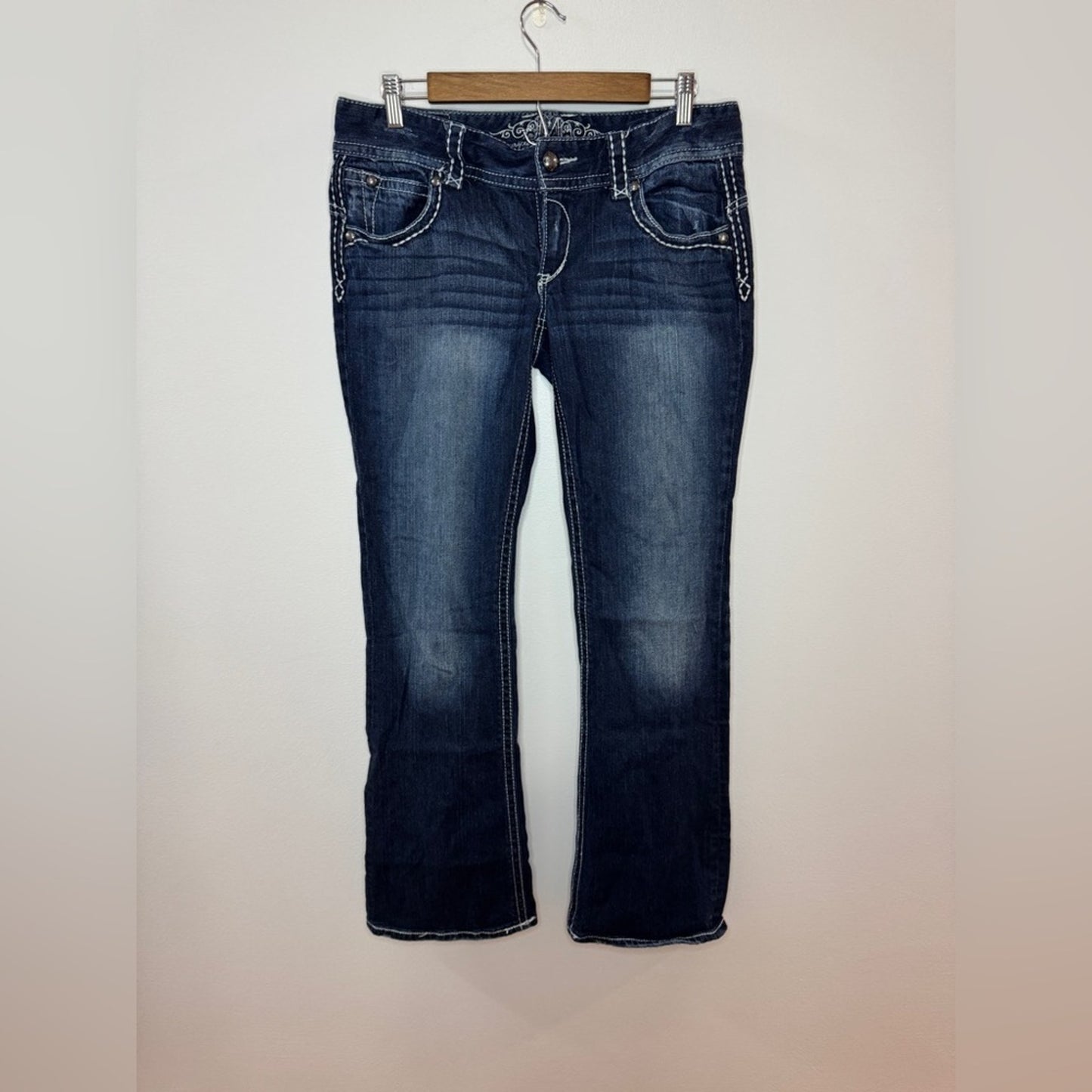 Pre-Owned 7/8 Regular Maurices Premium Denim Dark Wash Embellished Bootcut Jeans