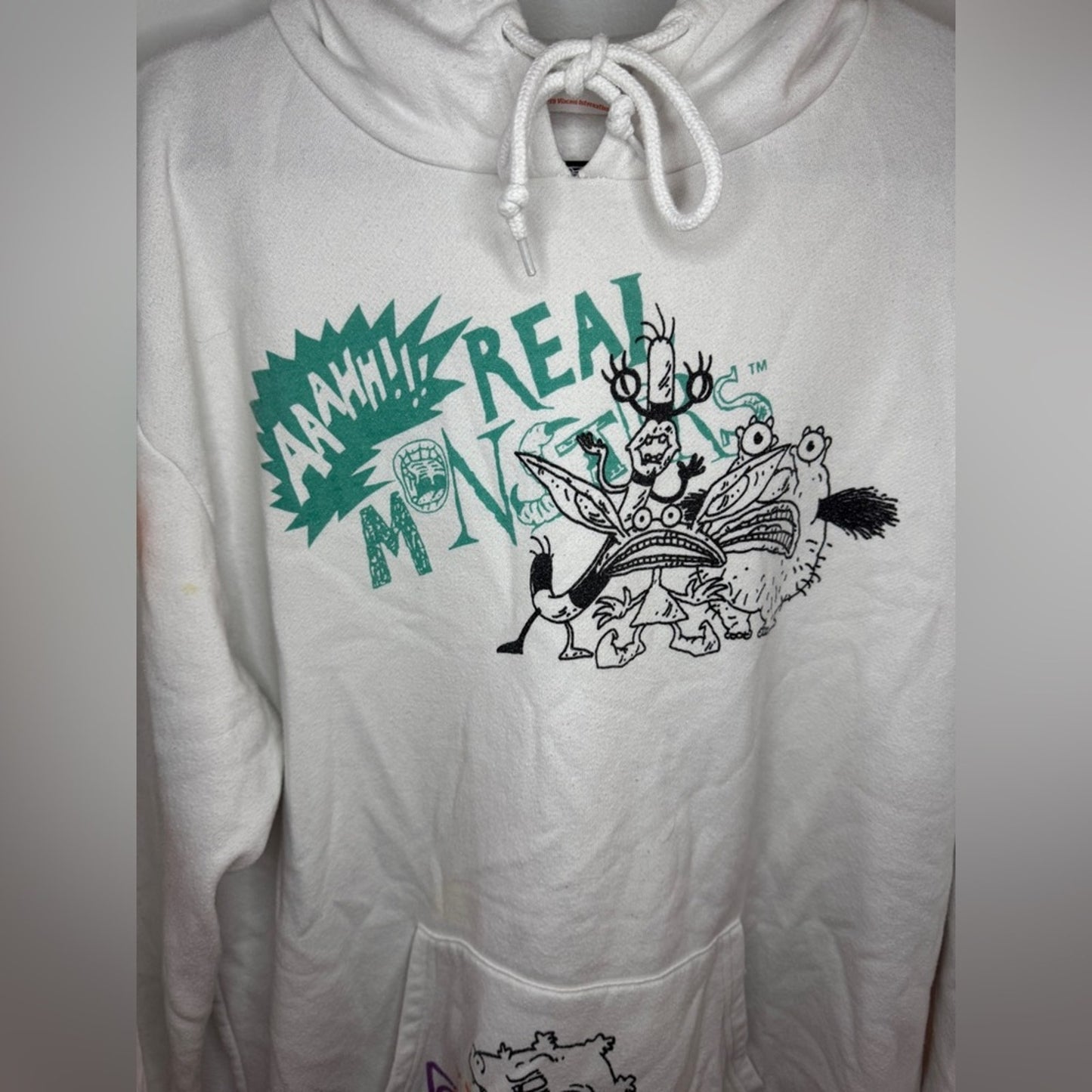 Pre-Owned Unisex LG Nickelodeon White Real Monsters and Rugrats Graphic Hoodie