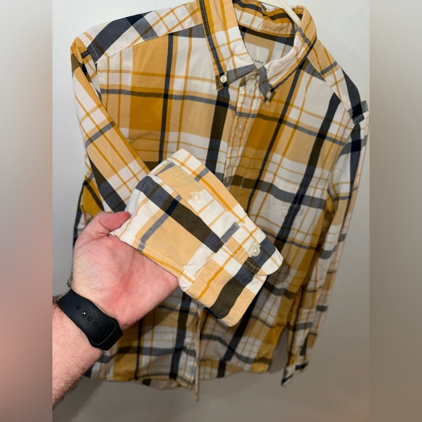 Pre-Owned SM American Eagle Yellow Blue and White Button Up Long Sleeve Shirt