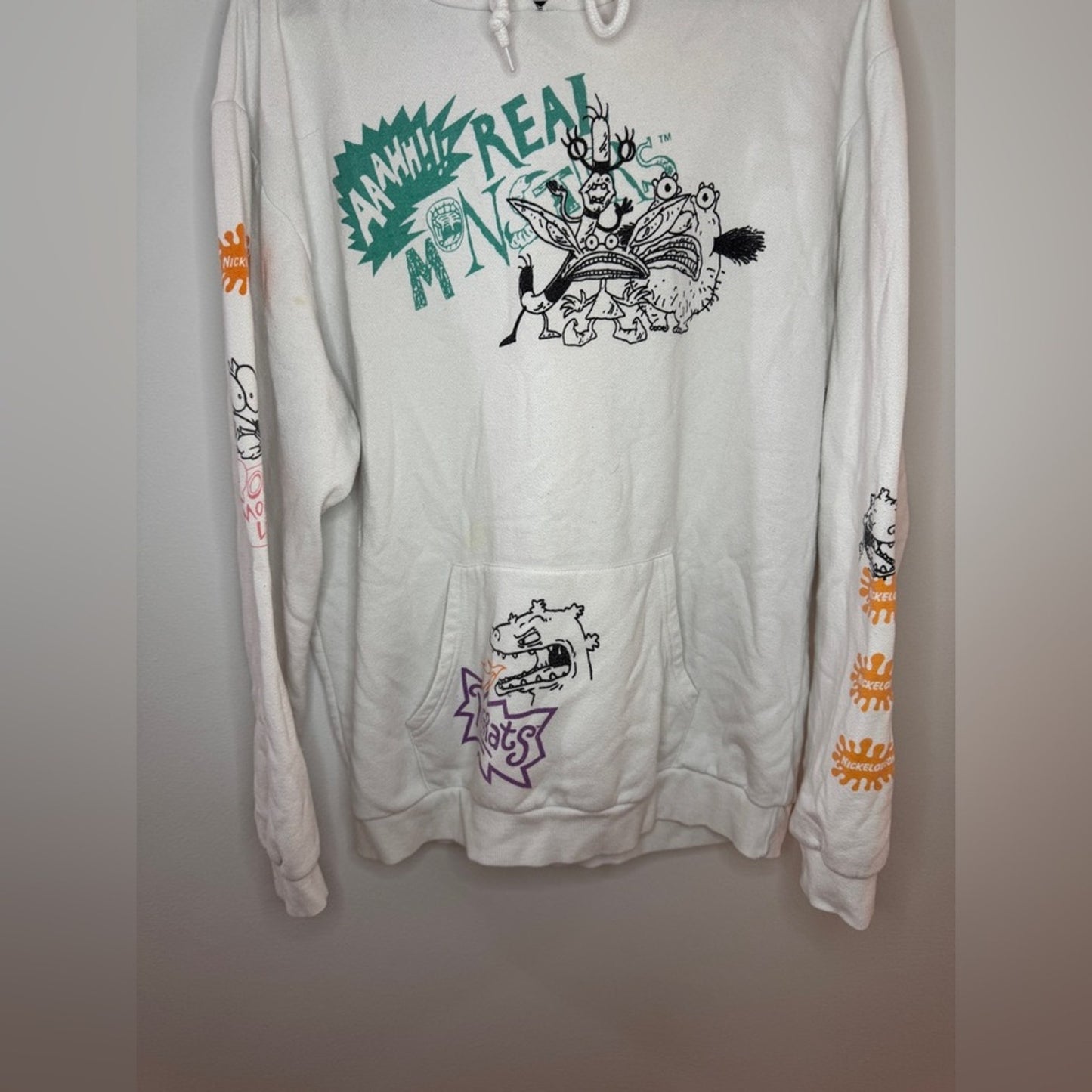 Pre-Owned Unisex LG Nickelodeon White Real Monsters and Rugrats Graphic Hoodie