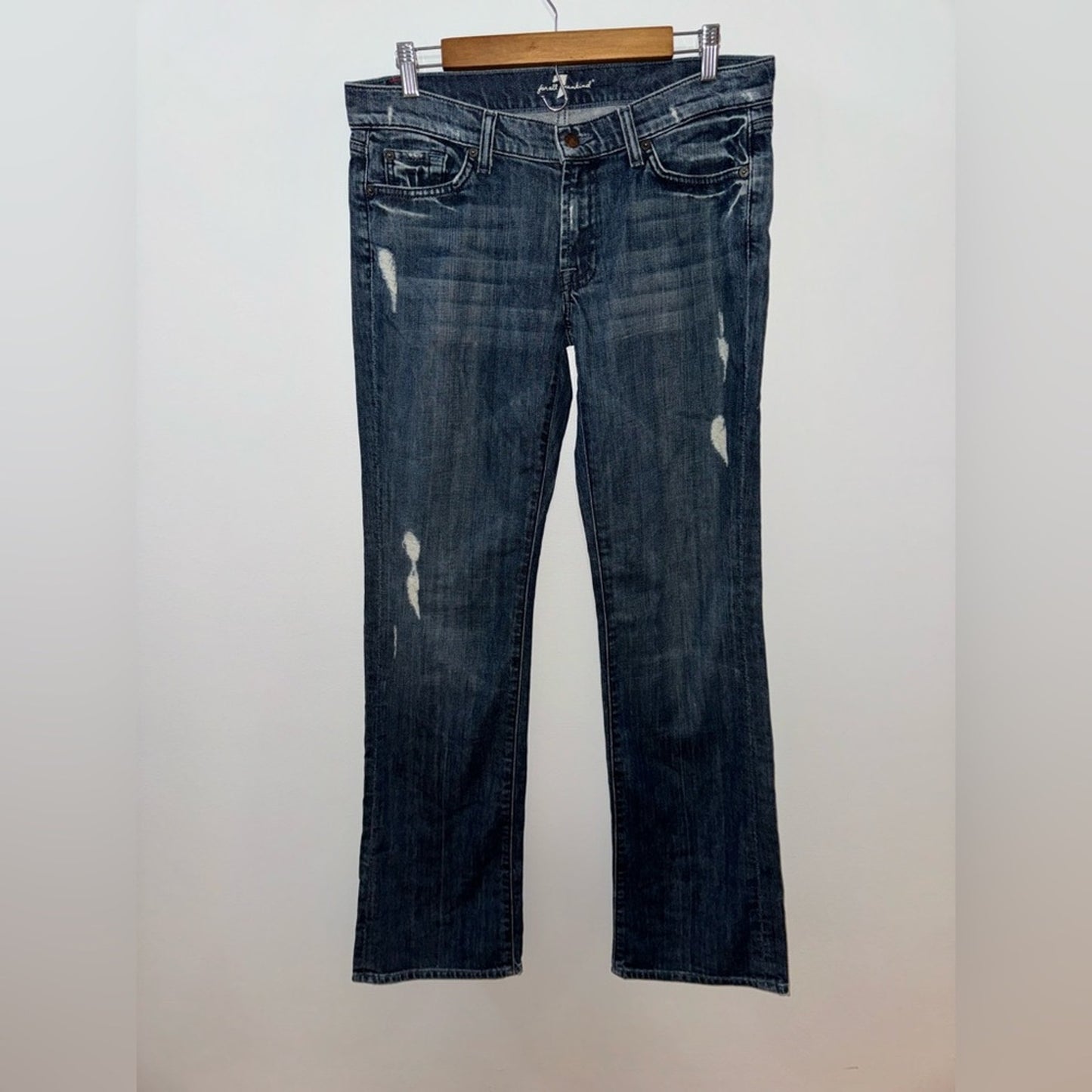 Pre-Owned W31xL34 7 for all Mankind Blue Distressed Bootcut Jeans