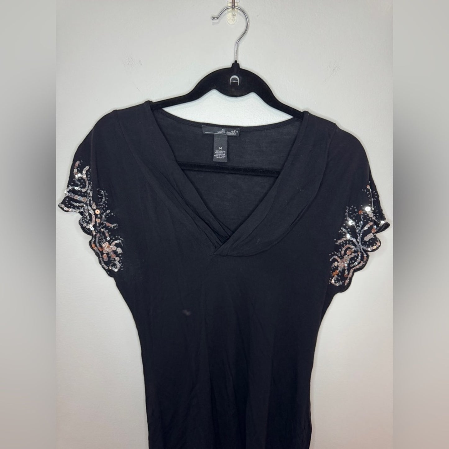 Pre-Owned MD Willi Smith Black Sequin Sleeves Top