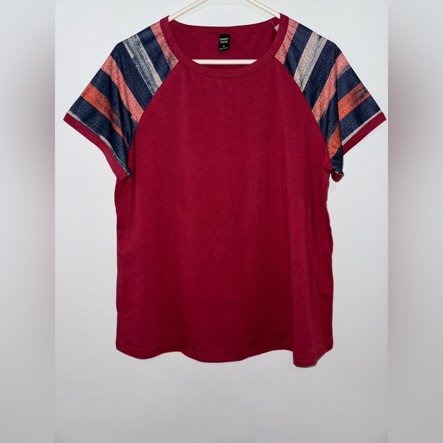 Pre-Owned MD Emery Rose Striped Sleeves Red T-Shirt