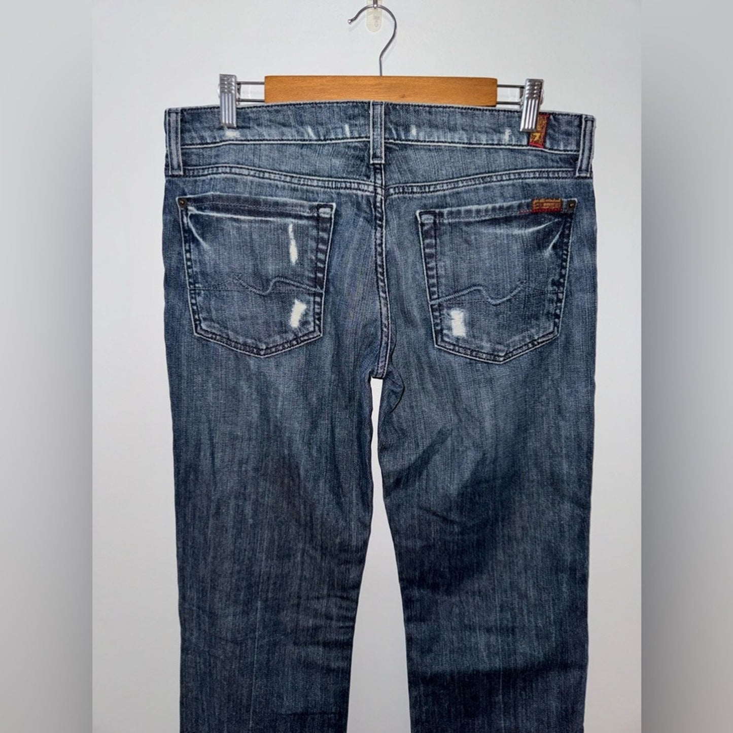 Pre-Owned W31xL34 7 for all Mankind Blue Distressed Bootcut Jeans