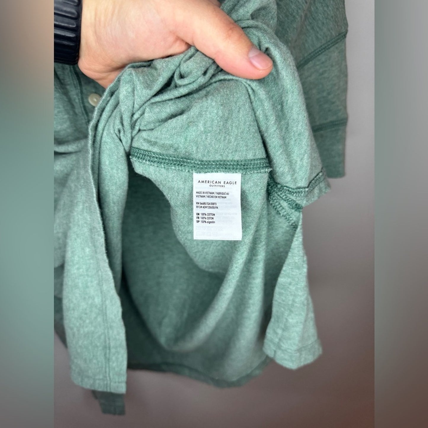 Pre-Owned MD American Eagle Heather Green Oversized Henley T-Shirt