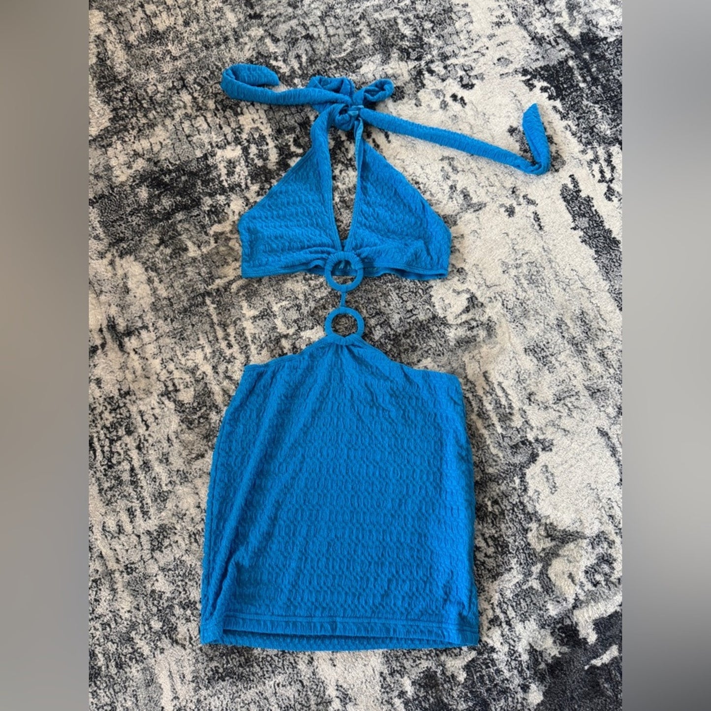 Pre-Owned MD SHEIN Blue Textured Halter Dress