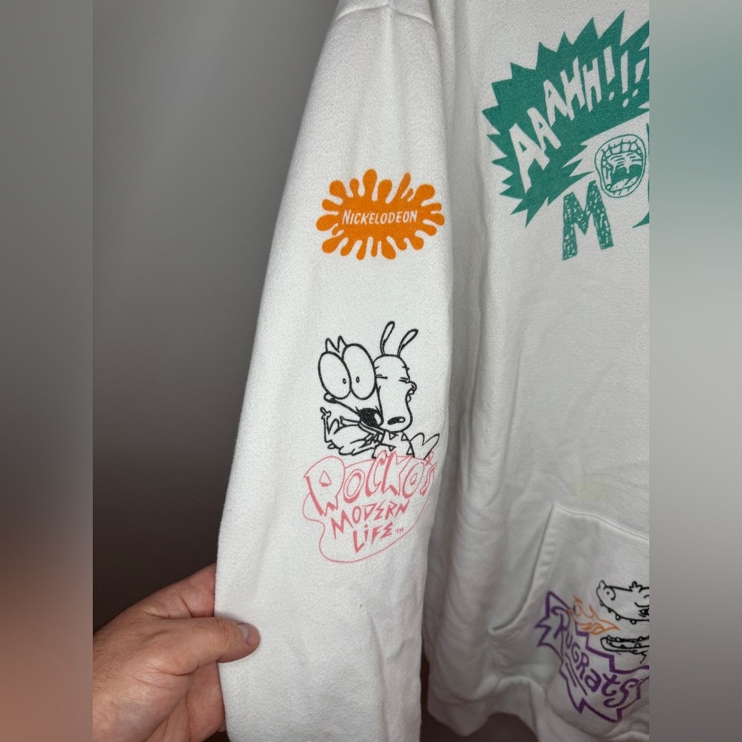 Pre-Owned Unisex LG Nickelodeon White Real Monsters and Rugrats Graphic Hoodie