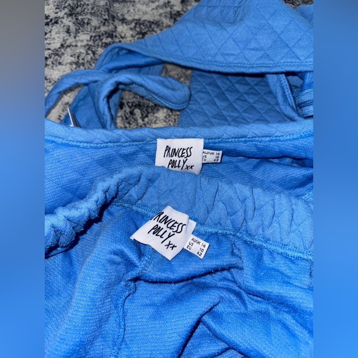 Pre-Owned Size 10 Princess Polly Blue Ara Bella Crop Tank Top & Sweatpants Set
