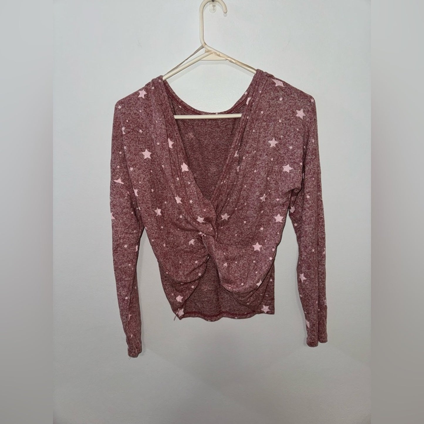 Pre-Owned MD Poof New York Pink and White Star Open Back Long Sleeve Shirt