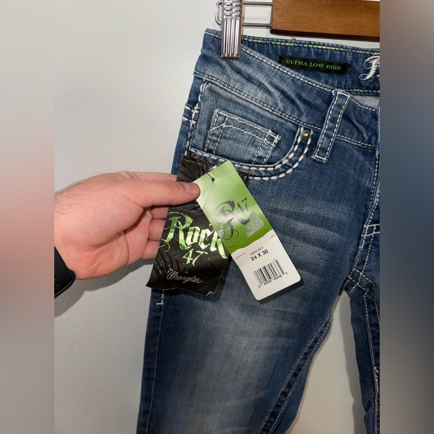 NWT W24xL30 Rock 47 by Wrangler Ultra Low Rise Blue Boot Cut Jeans