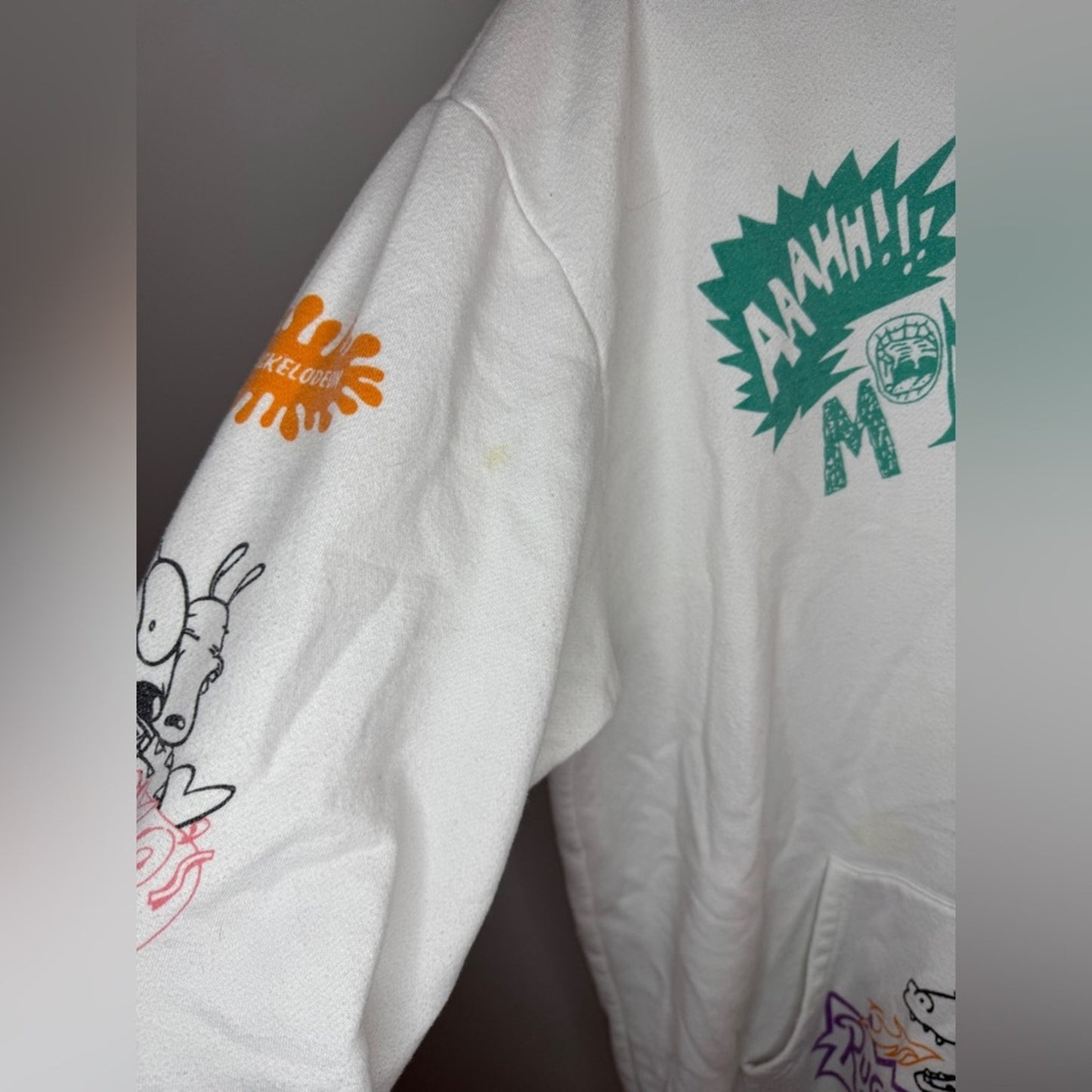 Pre-Owned Unisex LG Nickelodeon White Real Monsters and Rugrats Graphic Hoodie