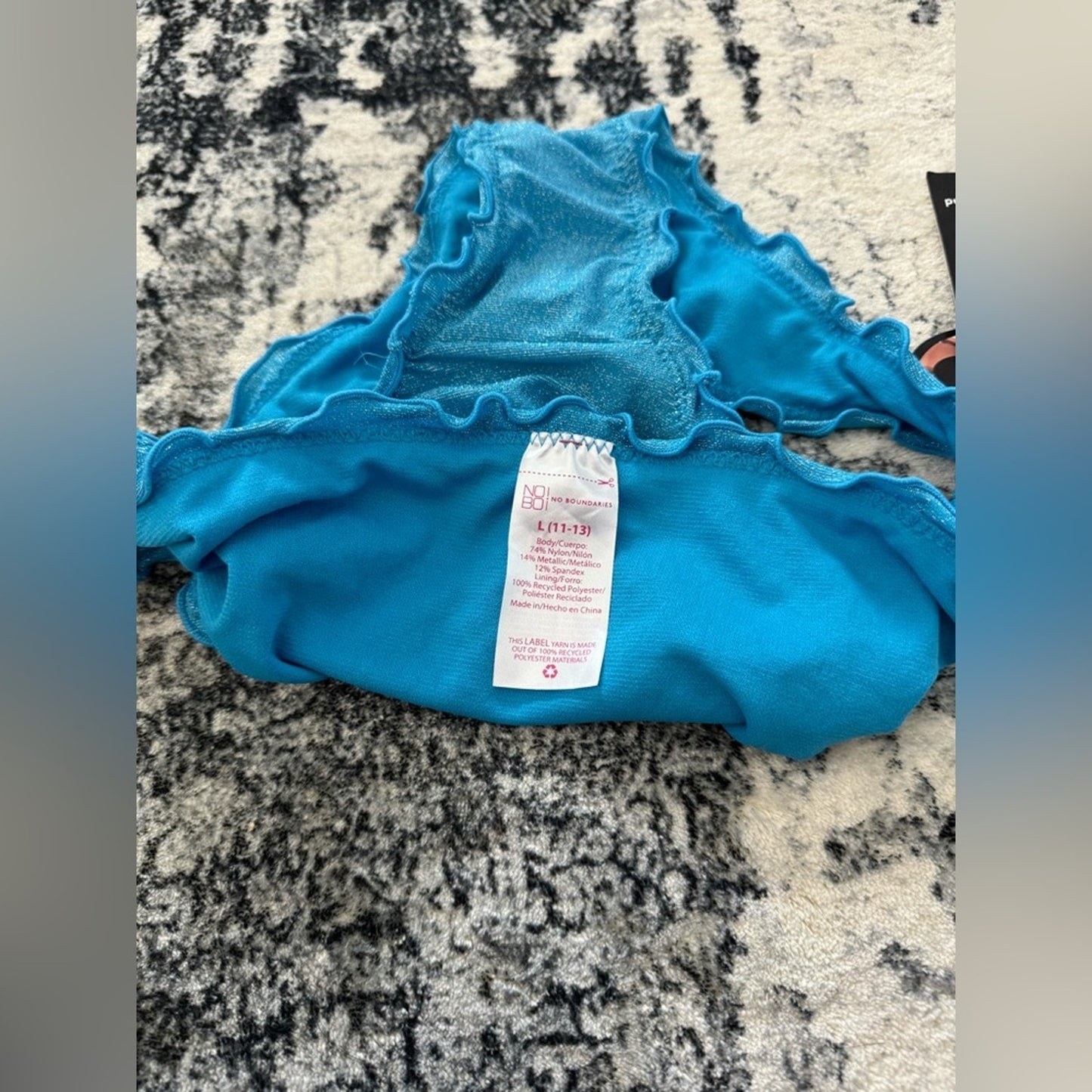 NWT LG No Boundaries Blue Sparkle Ruffle Bikini Bottom