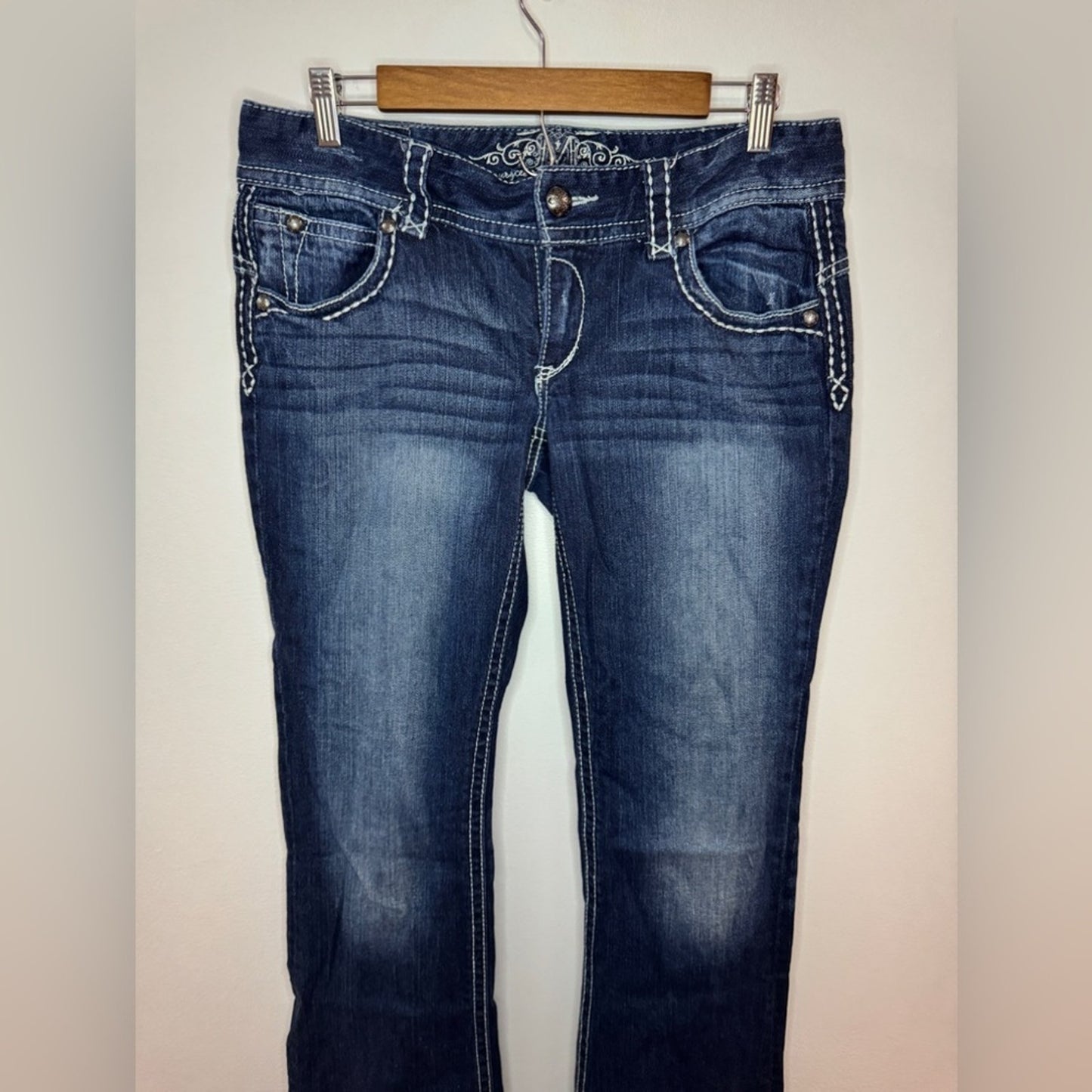 Pre-Owned 7/8 Regular Maurices Premium Denim Dark Wash Embellished Bootcut Jeans