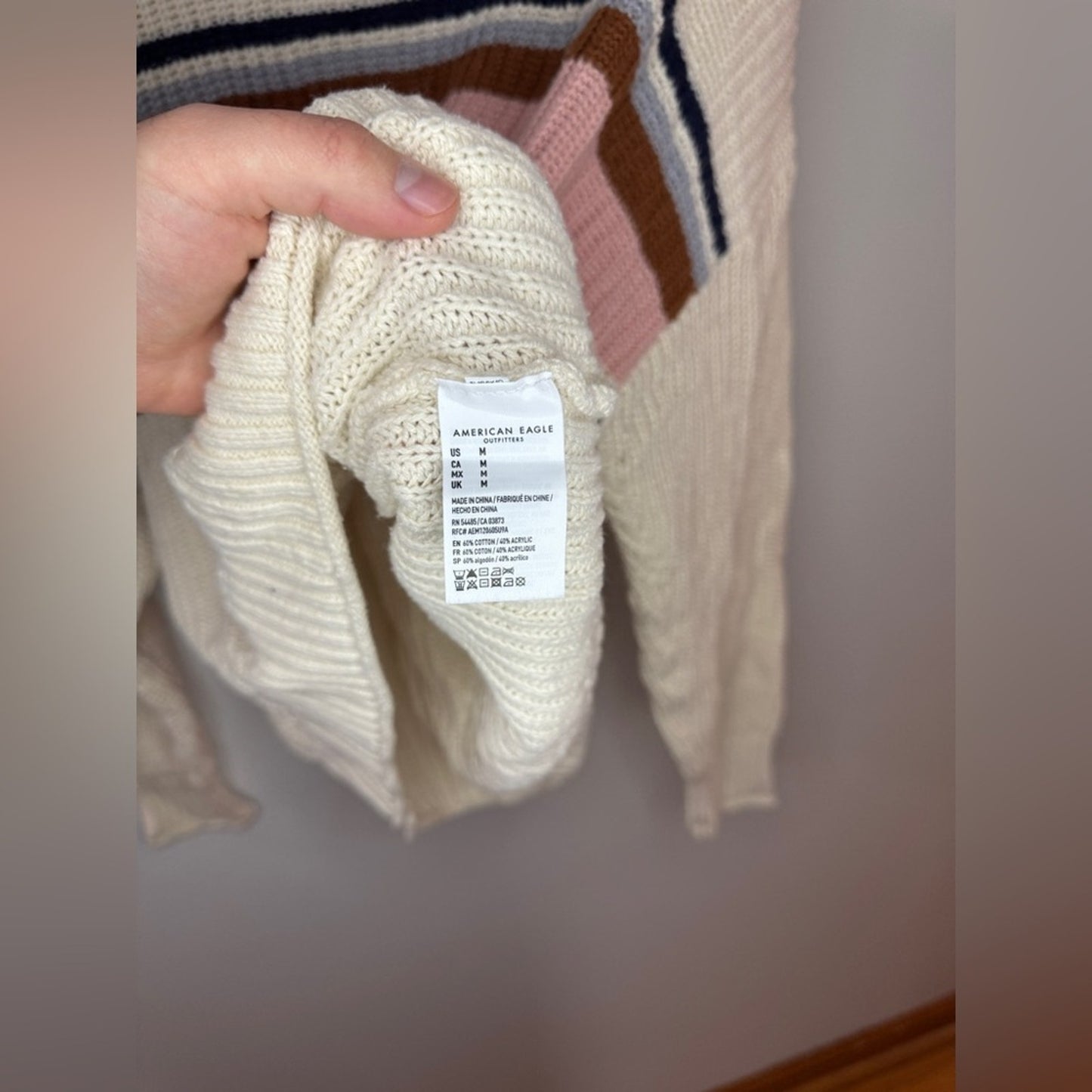 Pre-Owned MD American Eagle Cream Striped Knitted Sweater