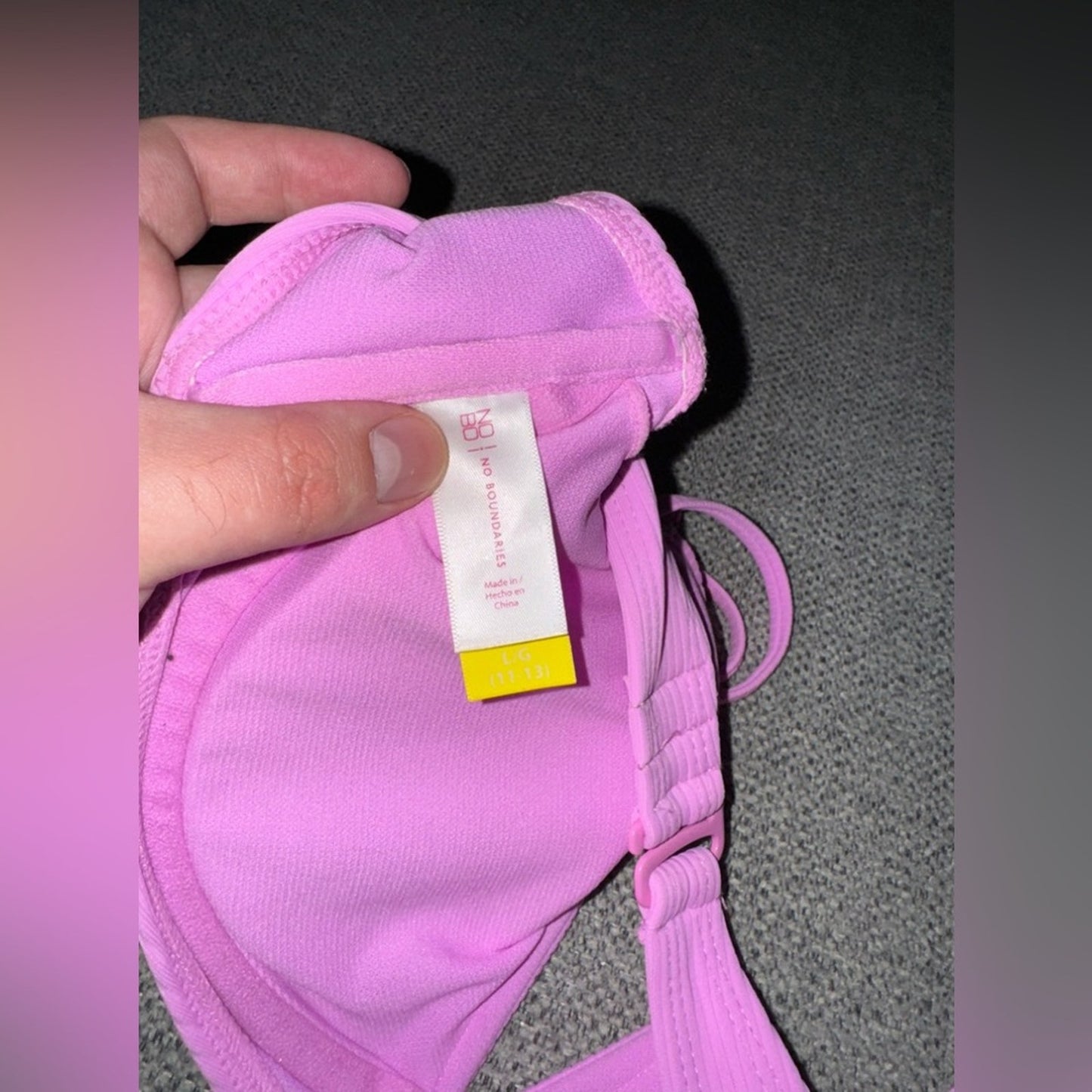 Pre-Owned LG No Boundaries Pink Ribbed Structured V Bikini Top