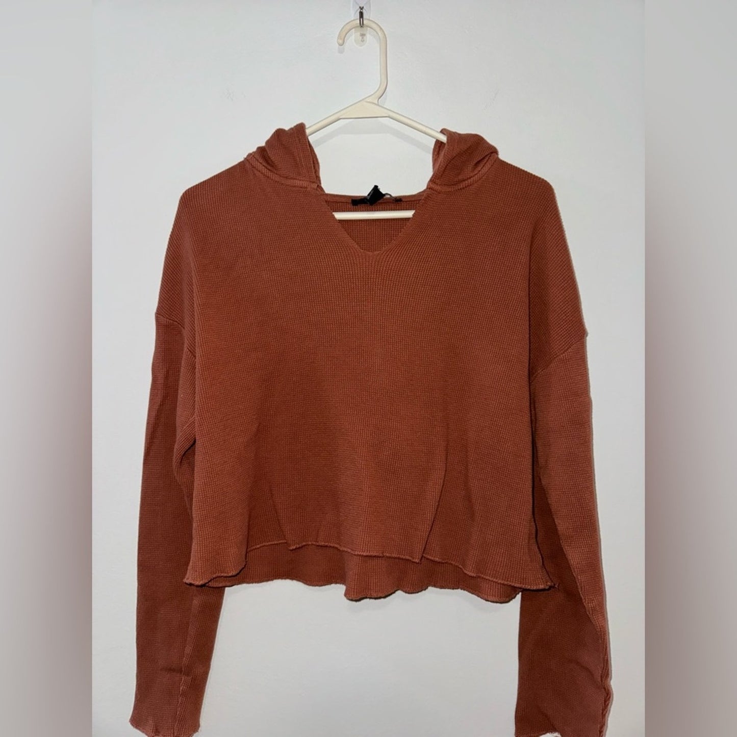 Pre-Owned LG Forever 21 Brown Waffle Knit Cropped Hooded Shirt