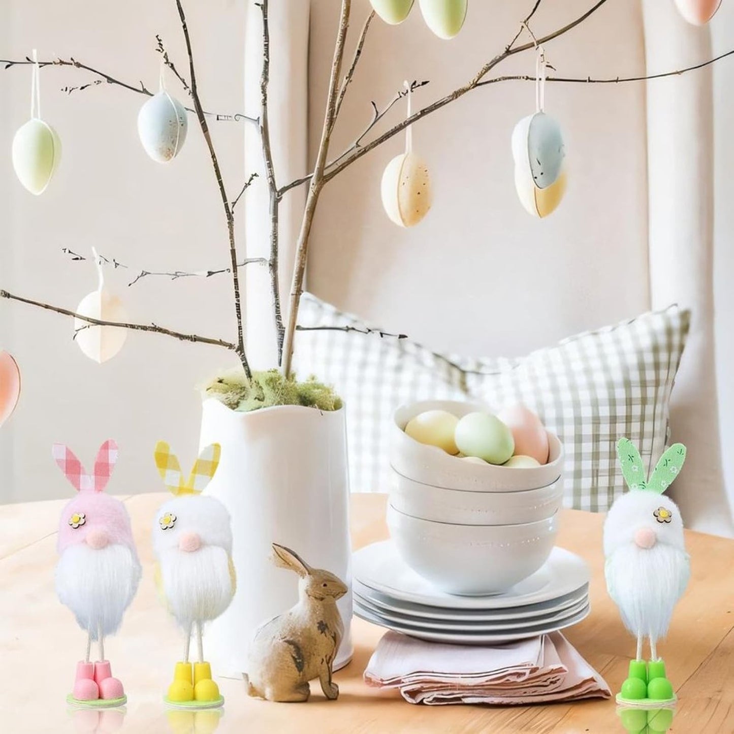 Easter Decorations Standing Gnomes with Bunny Ears Ornaments 3Pcs Colorful Plush