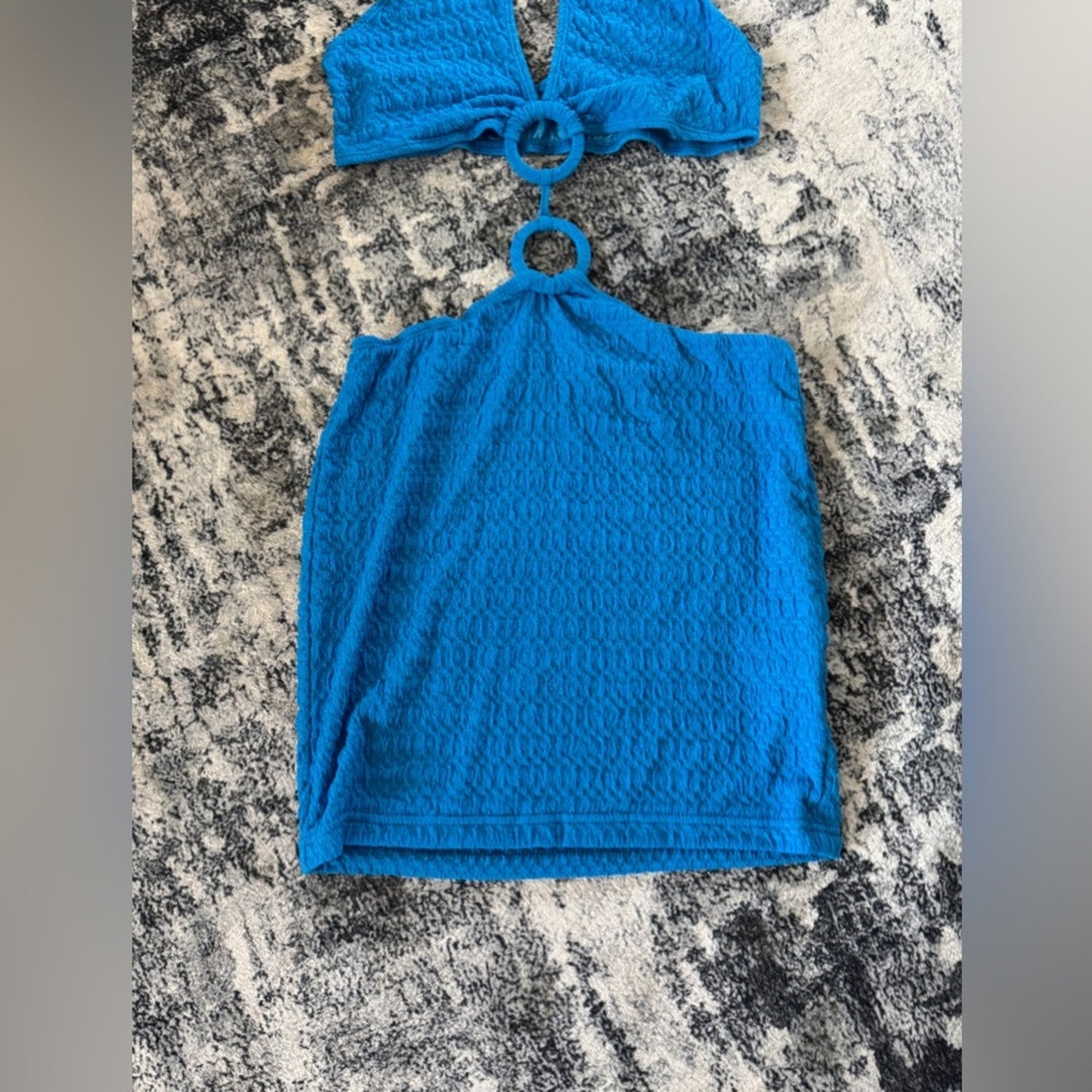 Pre-Owned MD SHEIN Blue Textured Halter Dress
