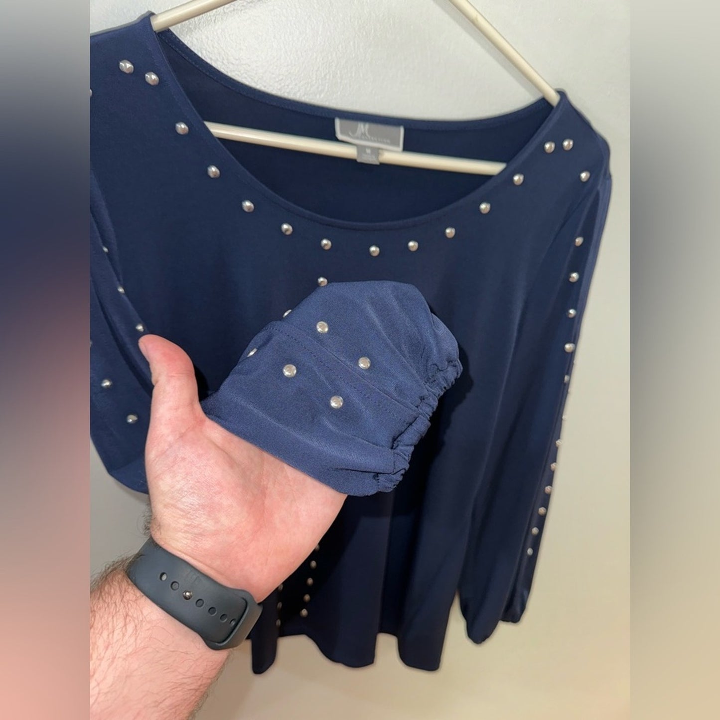 Pre-Owned MD JM Collection Navy Studded Long Sleeve Top
