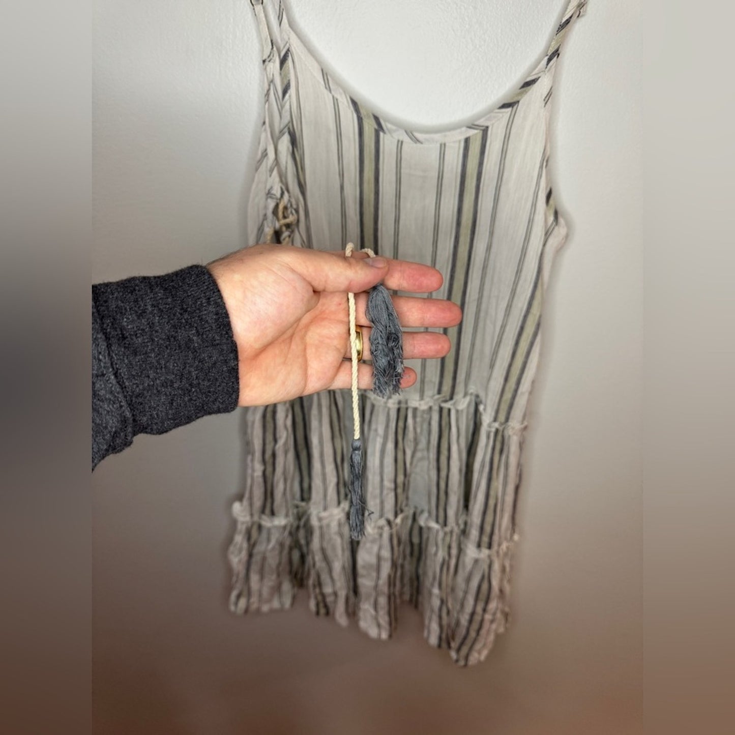 NWT XS Kiwi + Punch White Striped Side Tie Dress