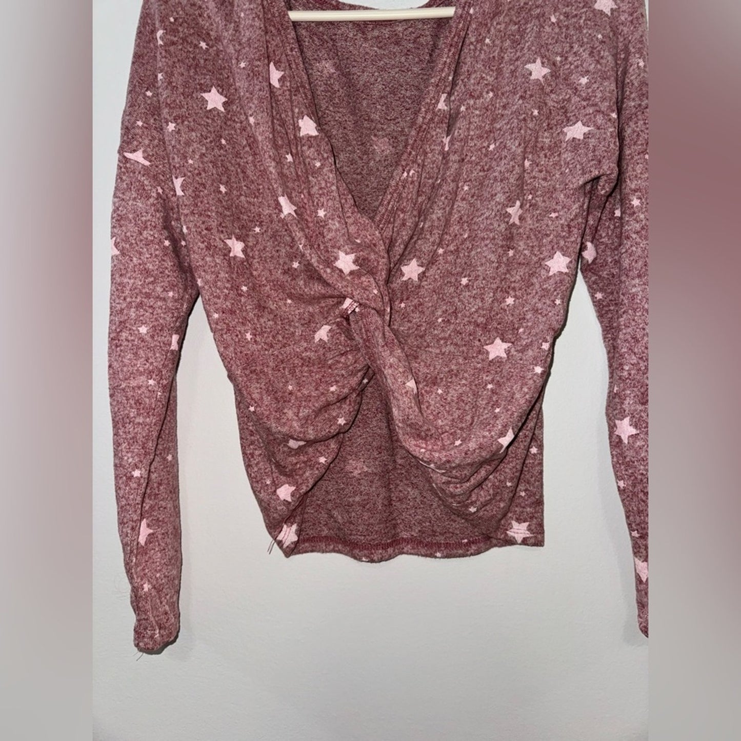 Pre-Owned MD Poof New York Pink and White Star Open Back Long Sleeve Shirt