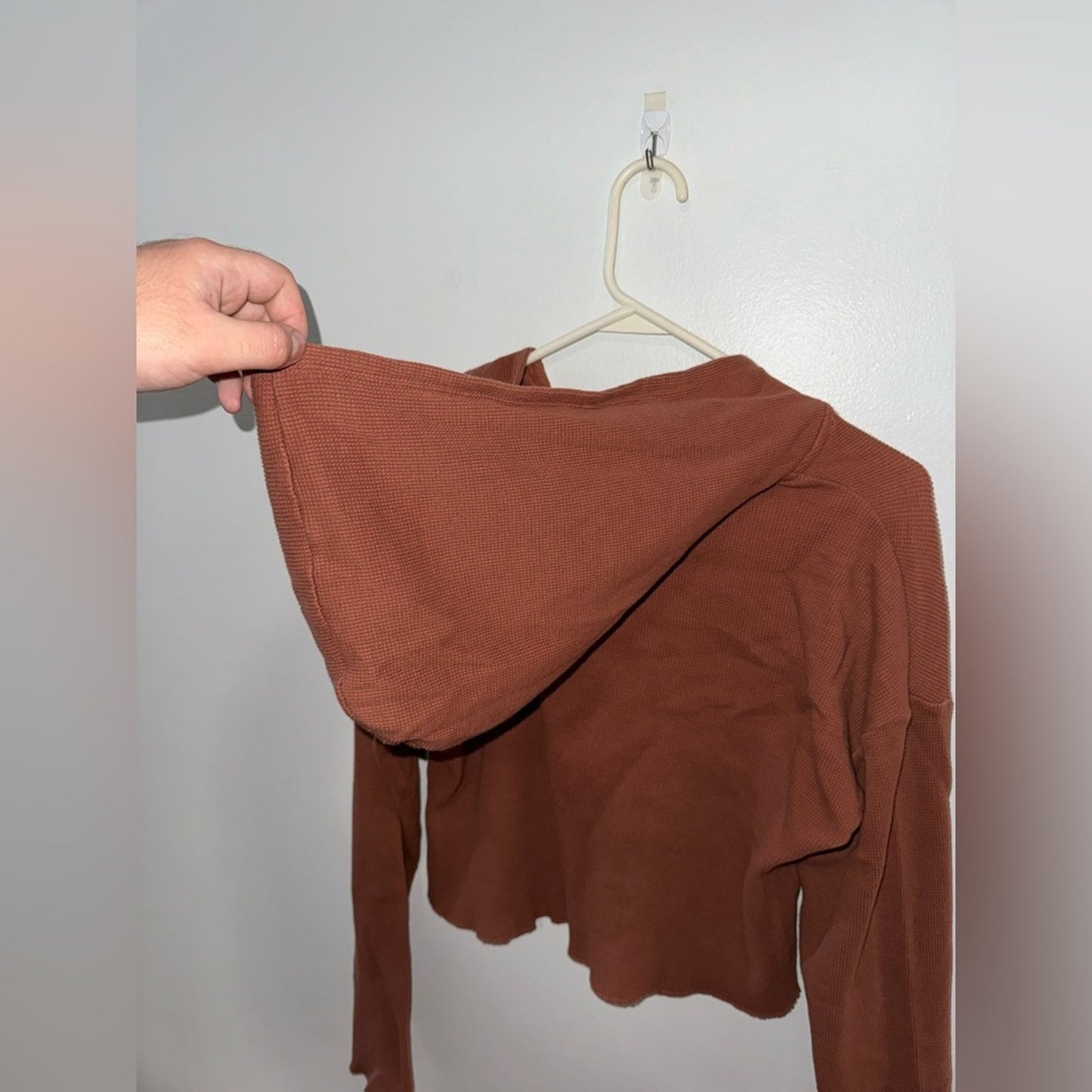 Pre-Owned LG Forever 21 Brown Waffle Knit Cropped Hooded Shirt