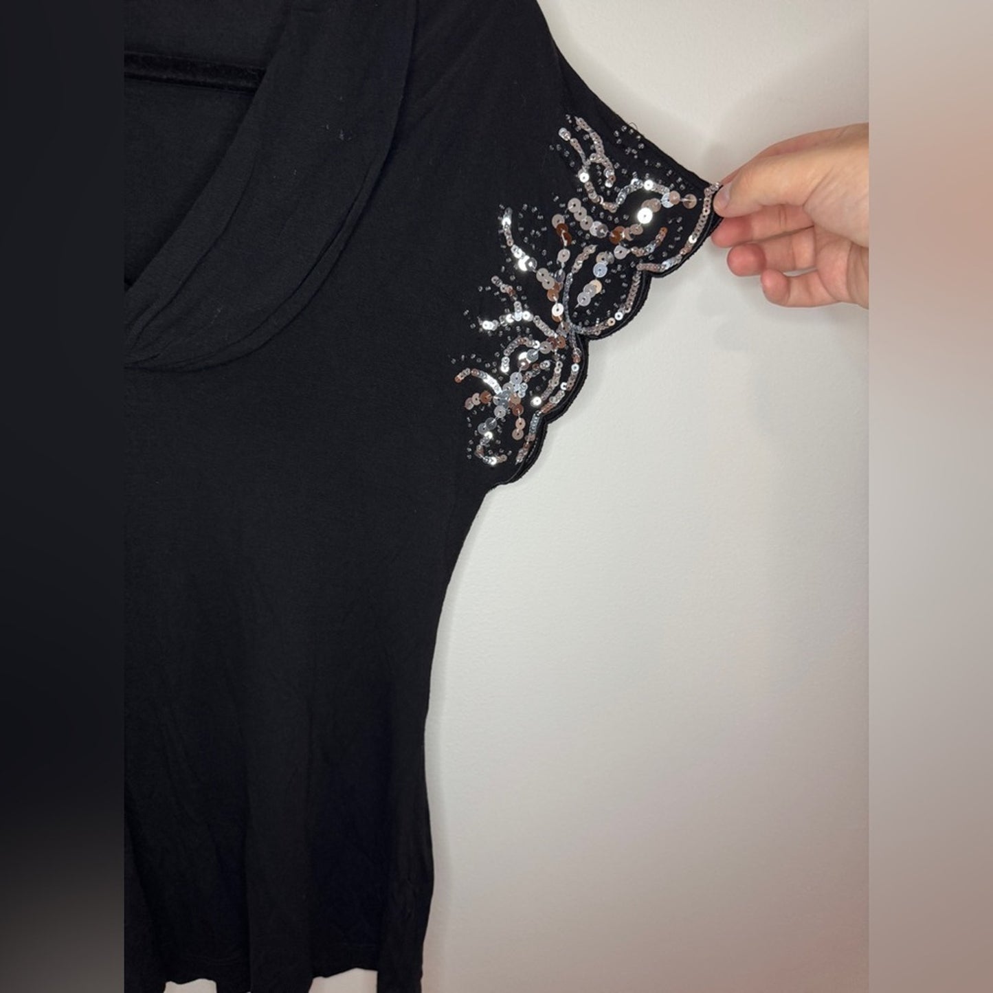 Pre-Owned MD Willi Smith Black Sequin Sleeves Top