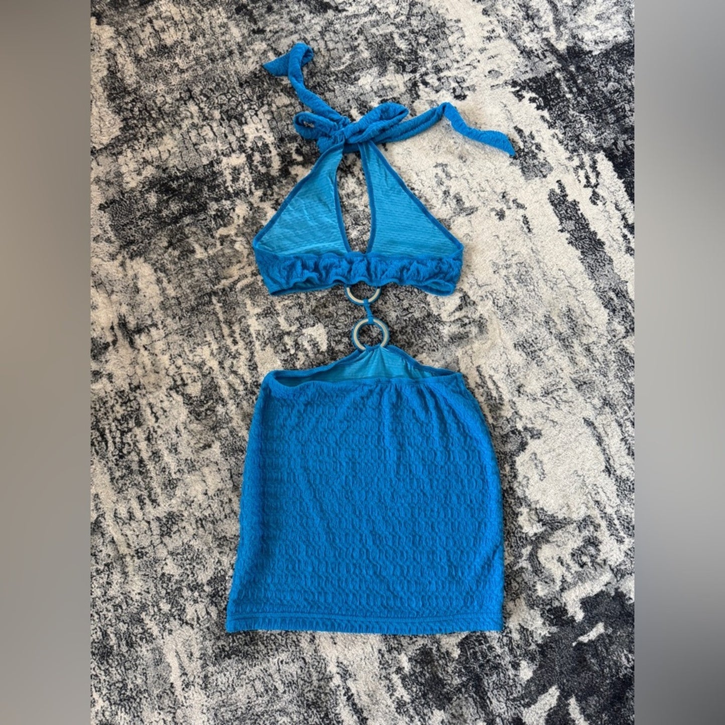 Pre-Owned MD SHEIN Blue Textured Halter Dress