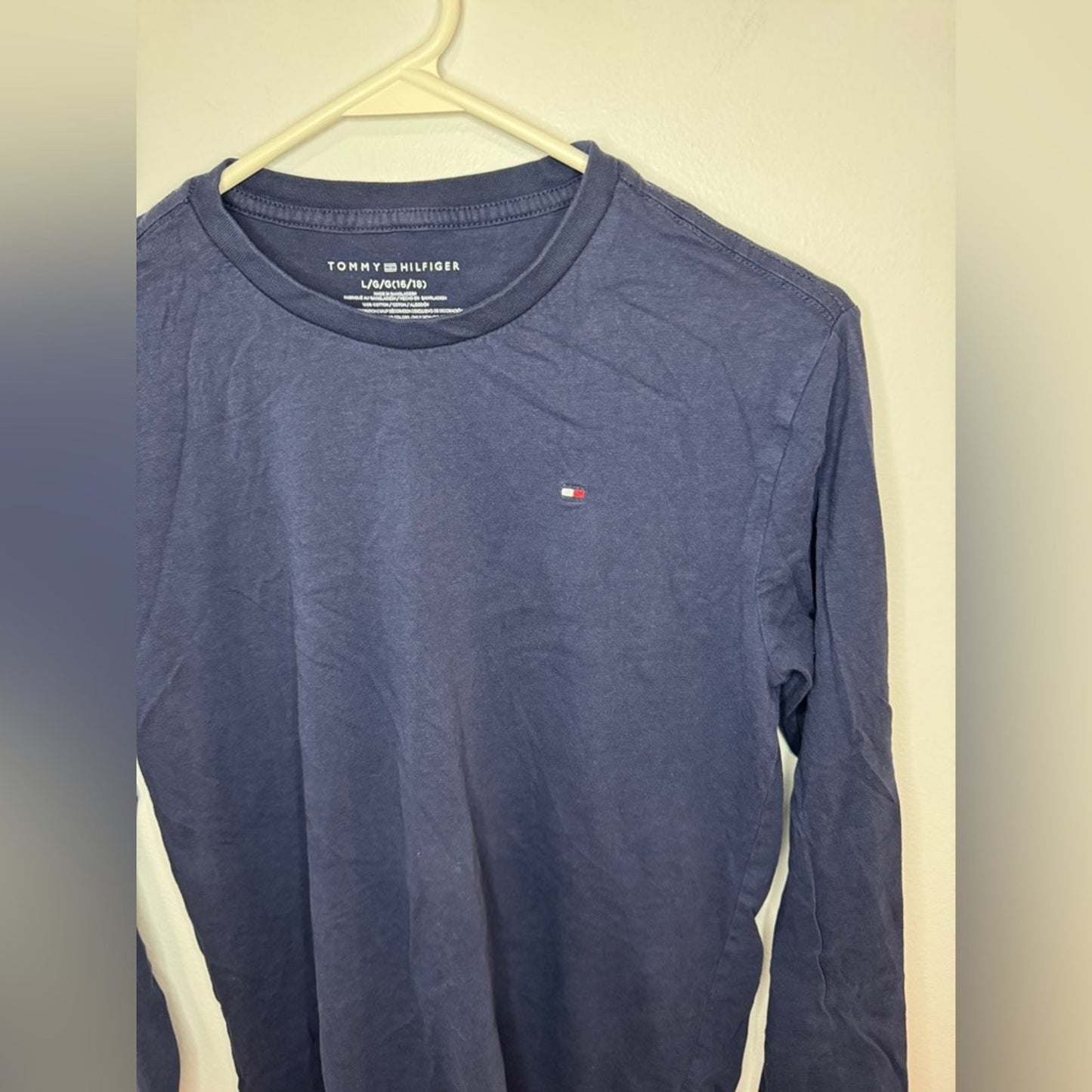 Pre-Owned LG 16/18 Boys Tommy Hilfiger Navy Long Sleeve Shirt