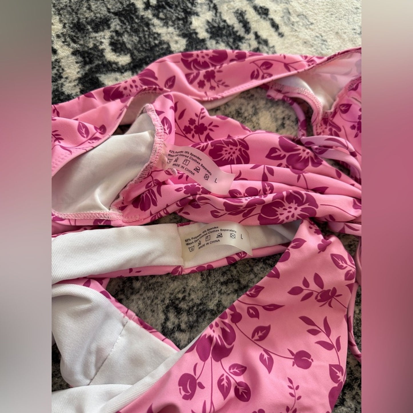 Pre-Owned LG SHEIN Pink Floral Print Tube Top and Bikini Bottom Set