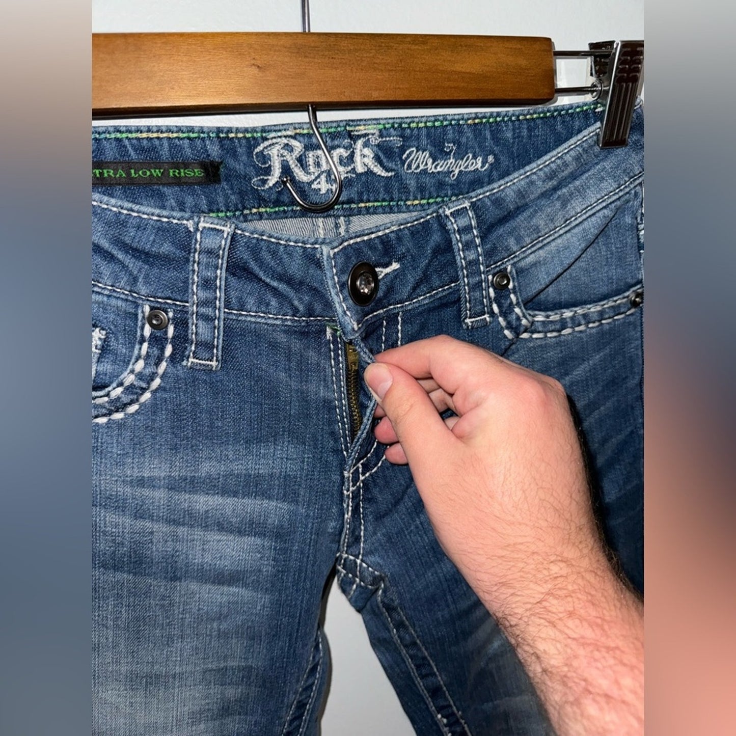 NWT W24xL30 Rock 47 by Wrangler Ultra Low Rise Blue Boot Cut Jeans