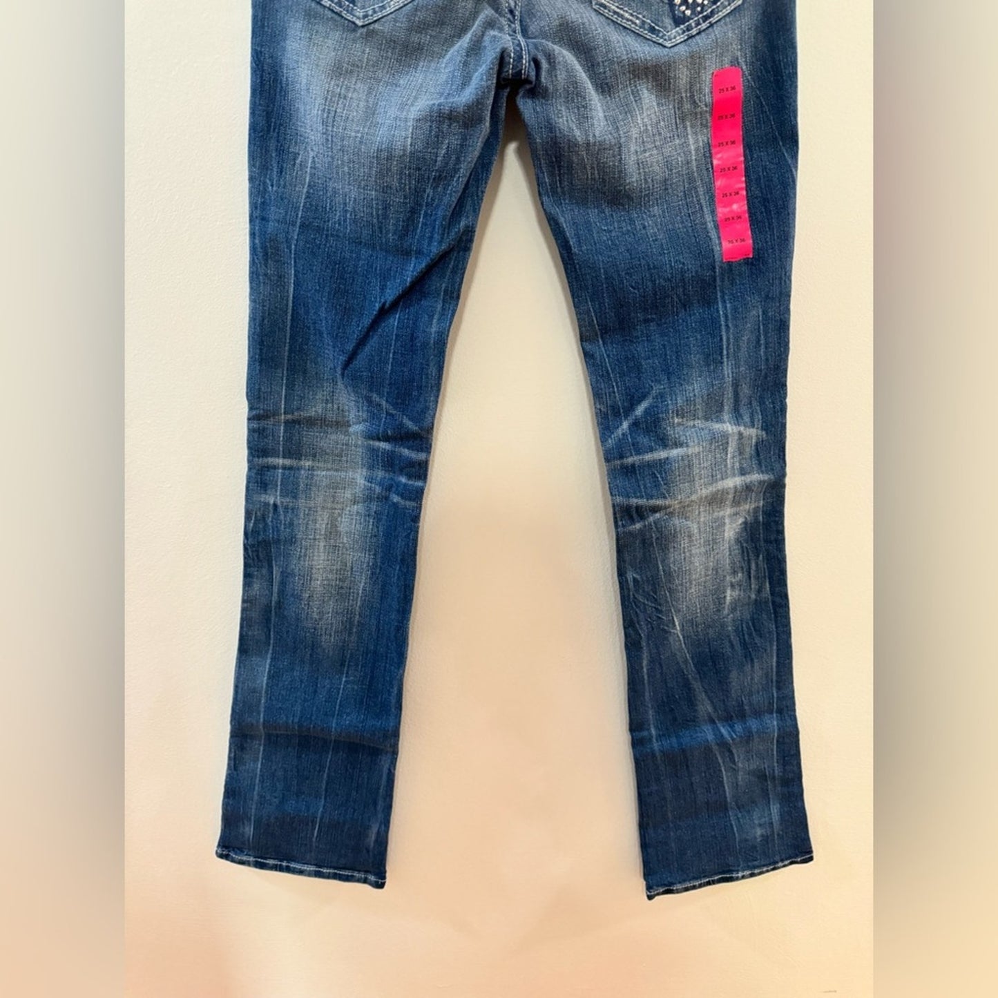 NWT W25xL36 Rock 47 by Wrangler Light Blue Low Rise Embellished Boot Cut Jeans