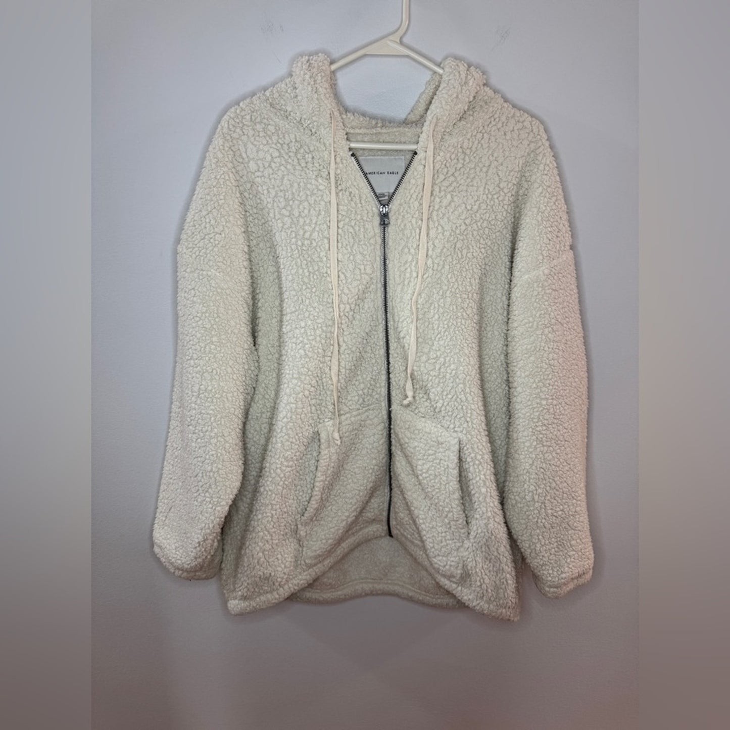 Pre-Owned MD American Eagle White Sherpa Zip-Up Oversized Hoodie