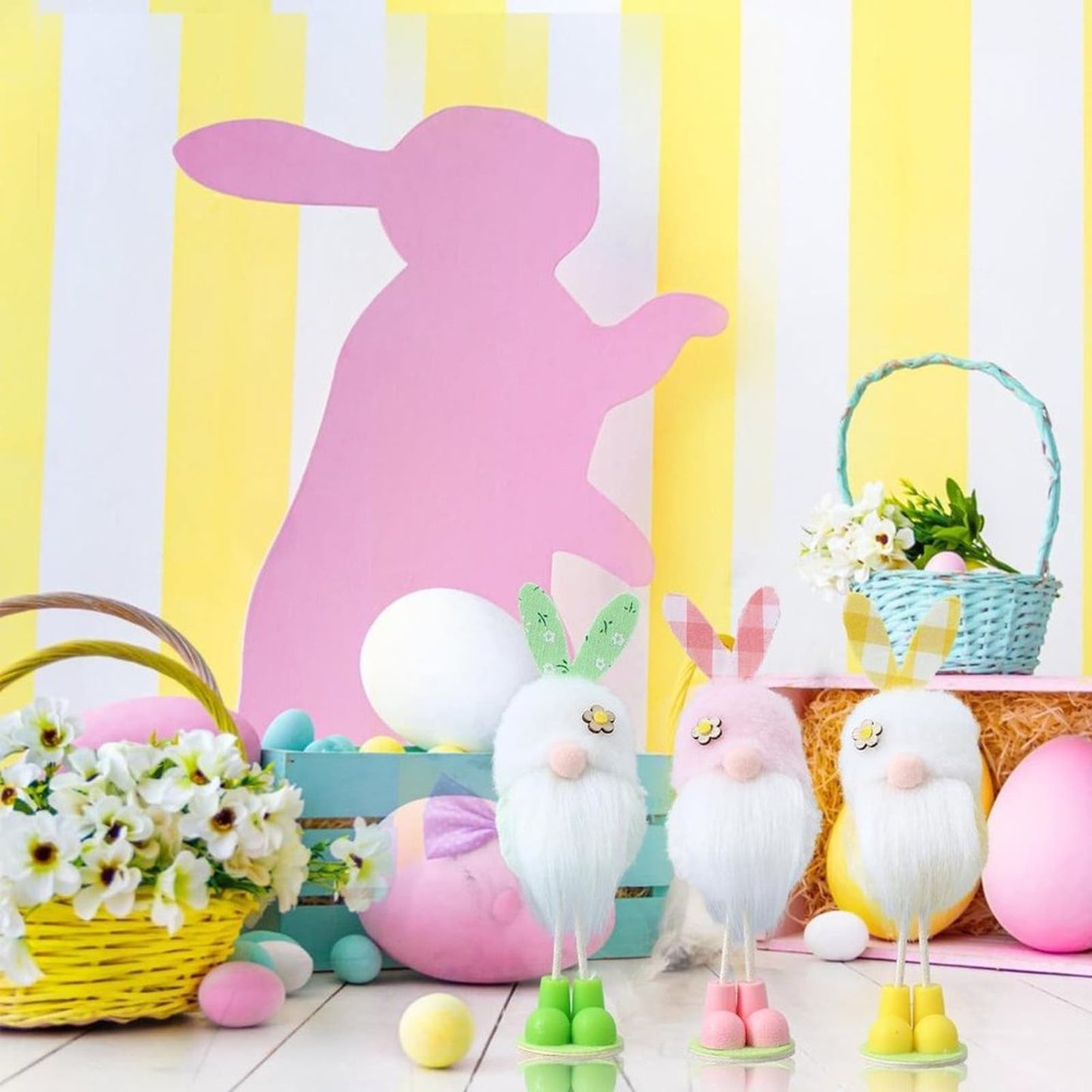 Easter Decorations Standing Gnomes with Bunny Ears Ornaments 3Pcs Colorful Plush