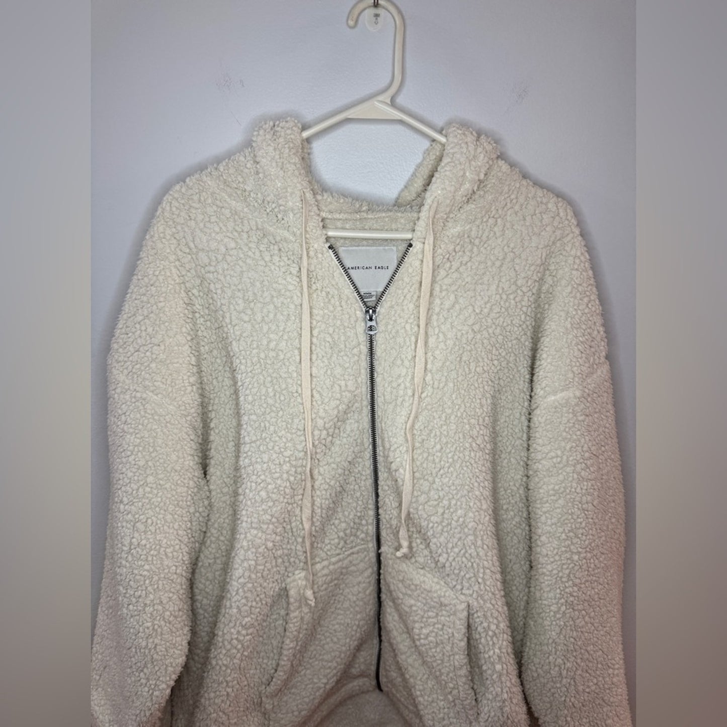 Pre-Owned MD American Eagle White Sherpa Zip-Up Oversized Hoodie