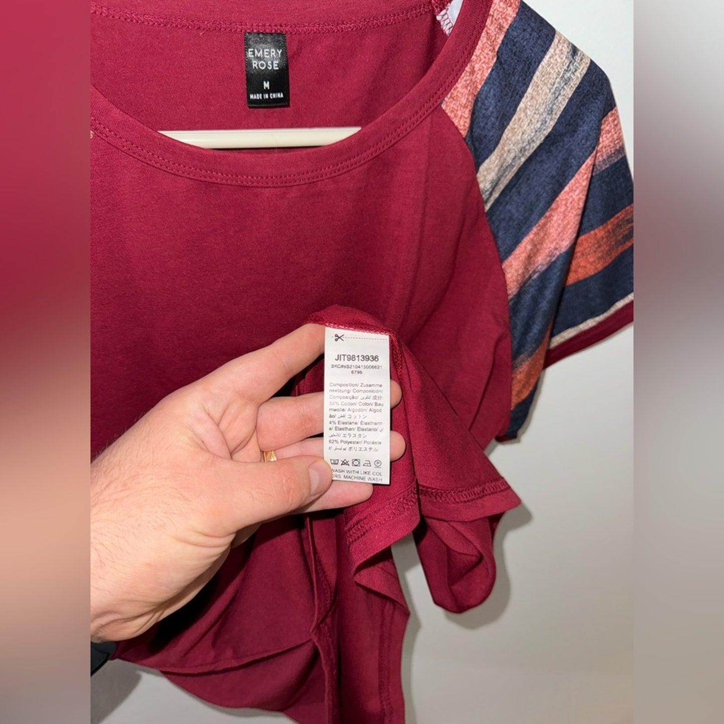 Pre-Owned MD Emery Rose Striped Sleeves Red T-Shirt