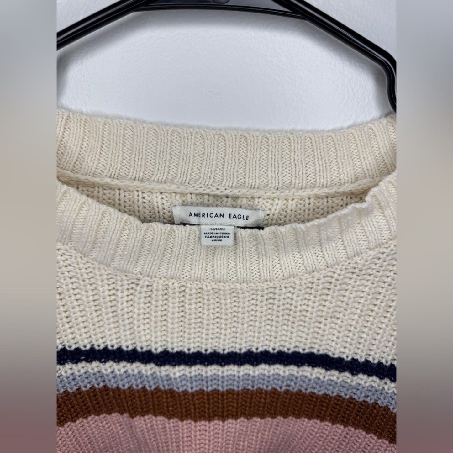Pre-Owned MD American Eagle Cream Striped Knitted Sweater