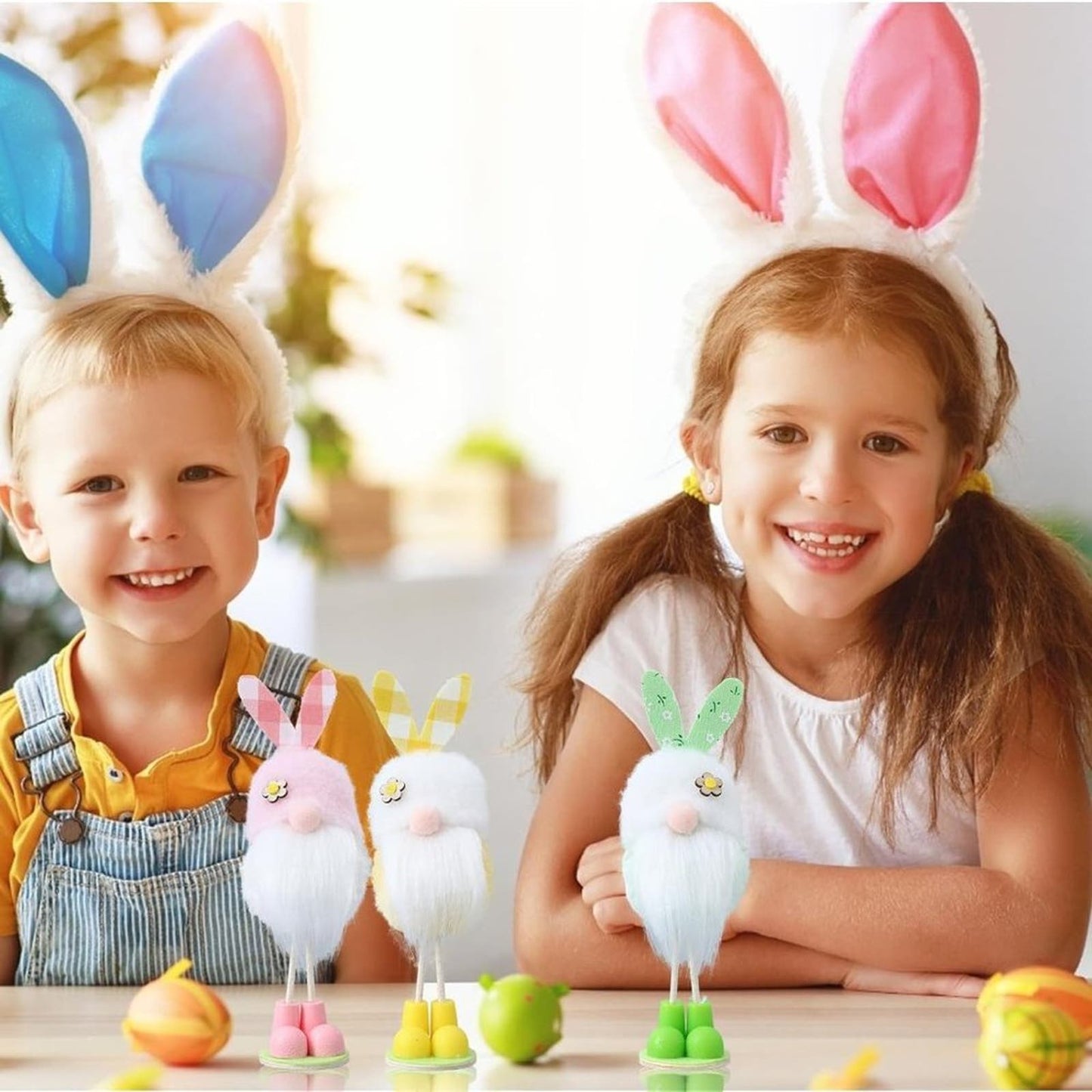 Easter Decorations Standing Gnomes with Bunny Ears Ornaments 3Pcs Colorful Plush