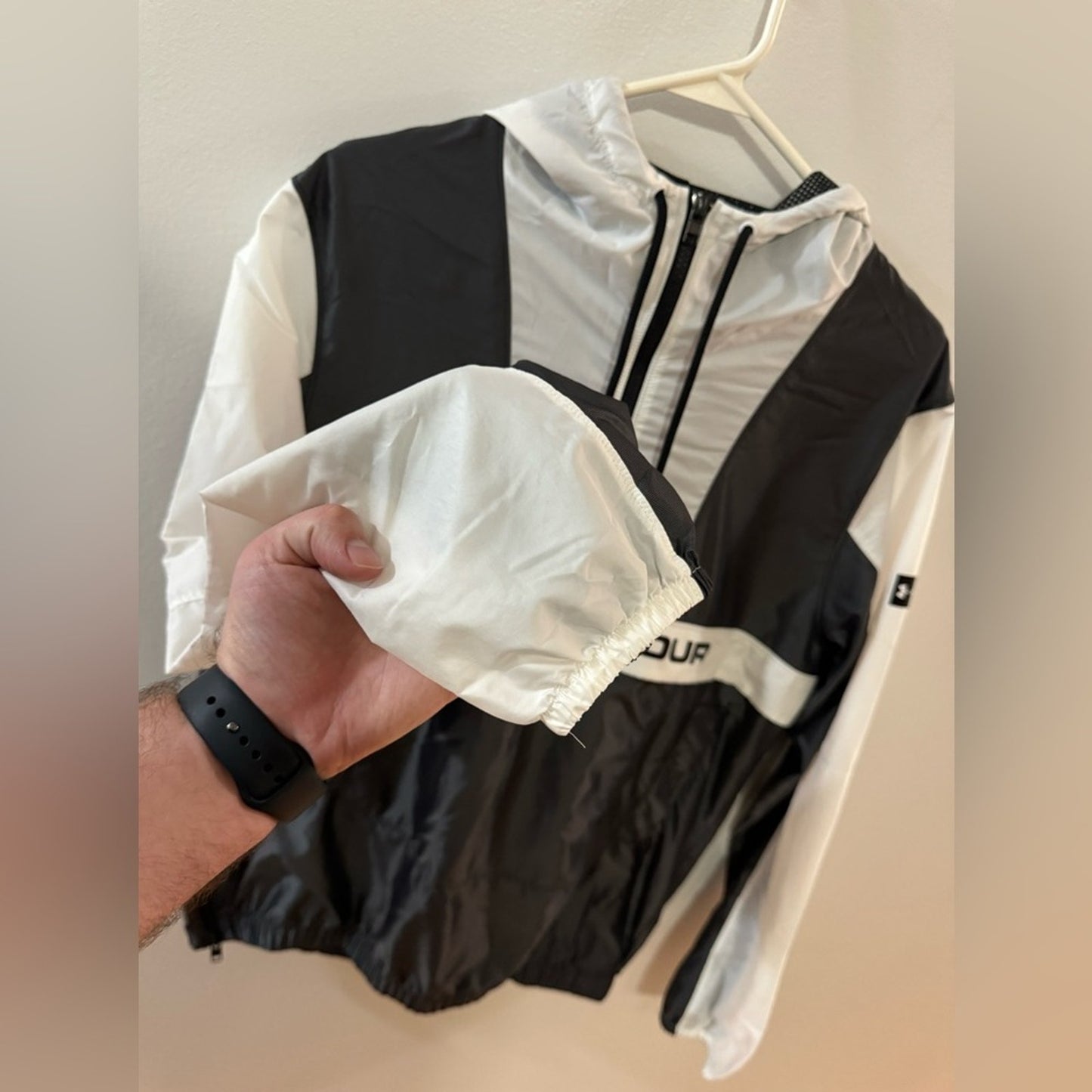 Pre-Owned MD Under Armour Grey and White Nylon Anorak Windbreaker Jacket