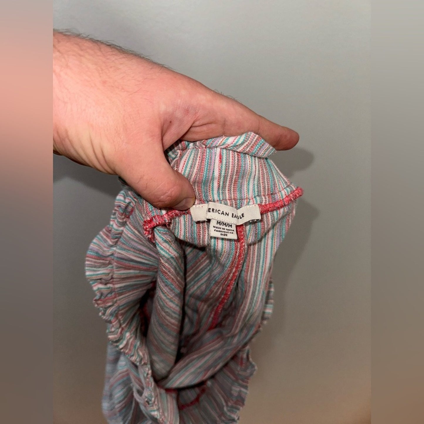 Pre-Owned MD American Eagle Cream, Blue and Red Striped Shorts