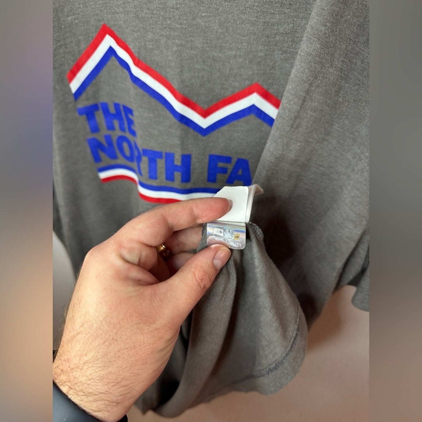 Pre-Owned XXL The North Face Red White and Blue Logo Graphic Grey T-Shirt