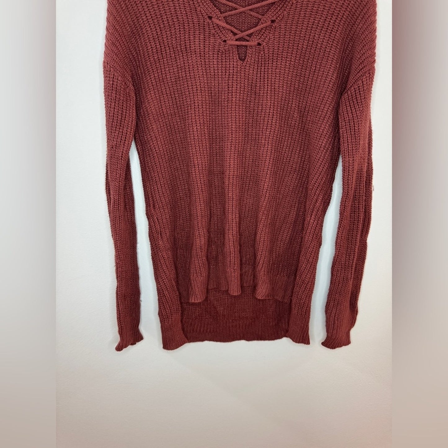 Pre-Owned MD Pink Rose Red Open Front Knitted Sweater