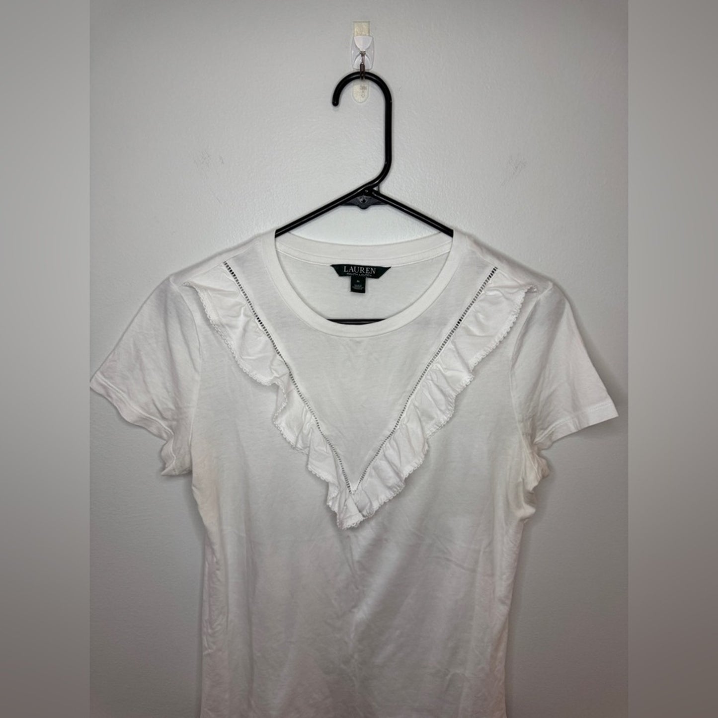 Pre-Owned MD Lauren Ralph Lauren White Ruffle Top
