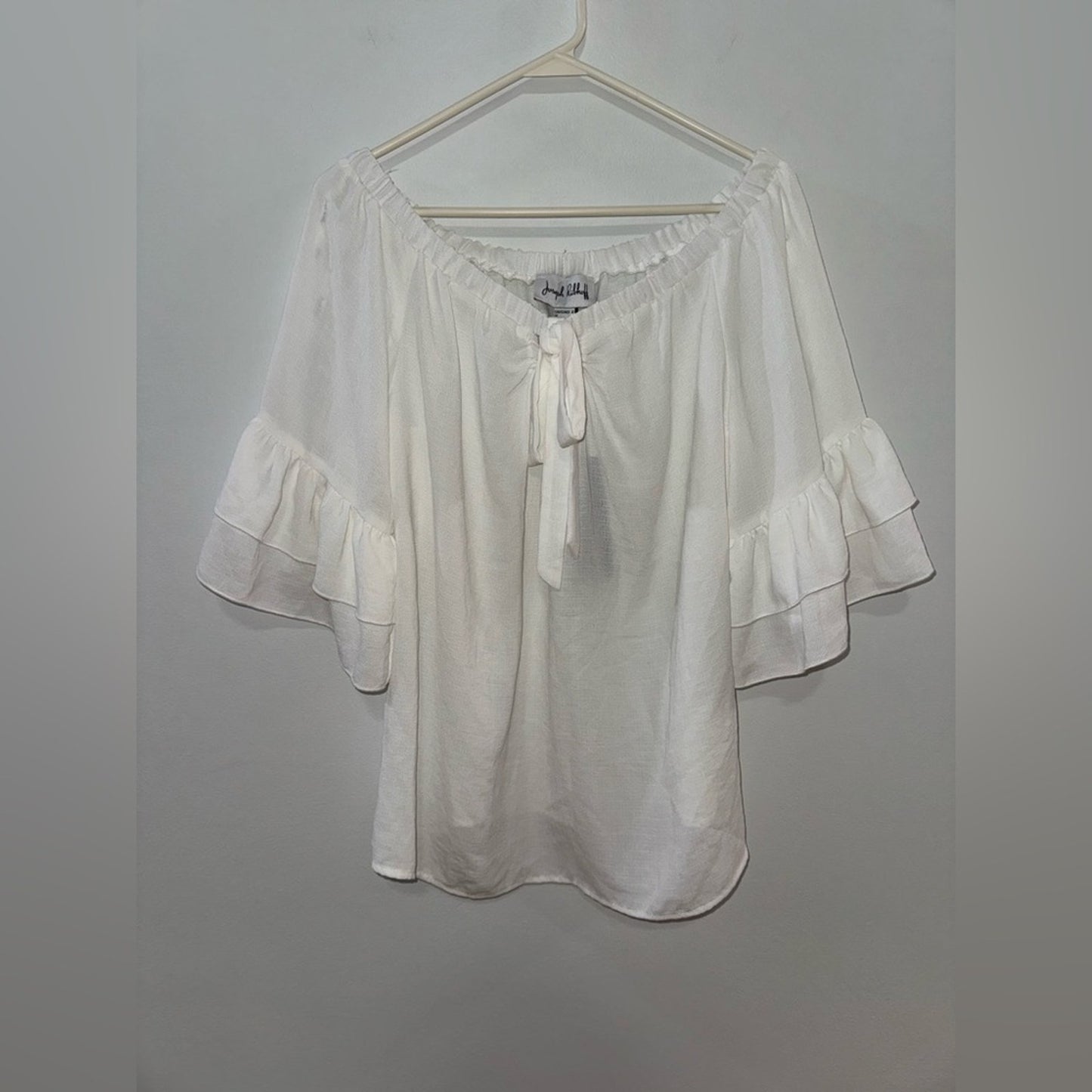 NWT Size 8 Joseph Ribkoff Ivory White Off the Shoulder Tie White Blouse