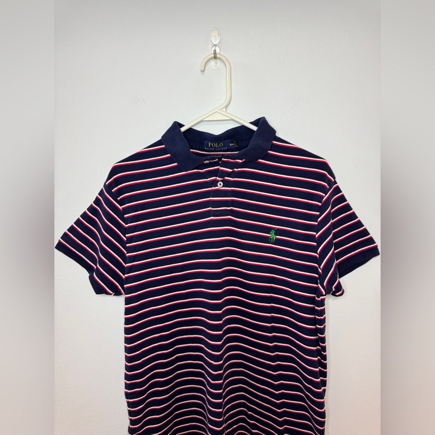Pre-Owned MD Polo Ralph Lauren Navy Blue Striped Custom Fit Polo Shirt